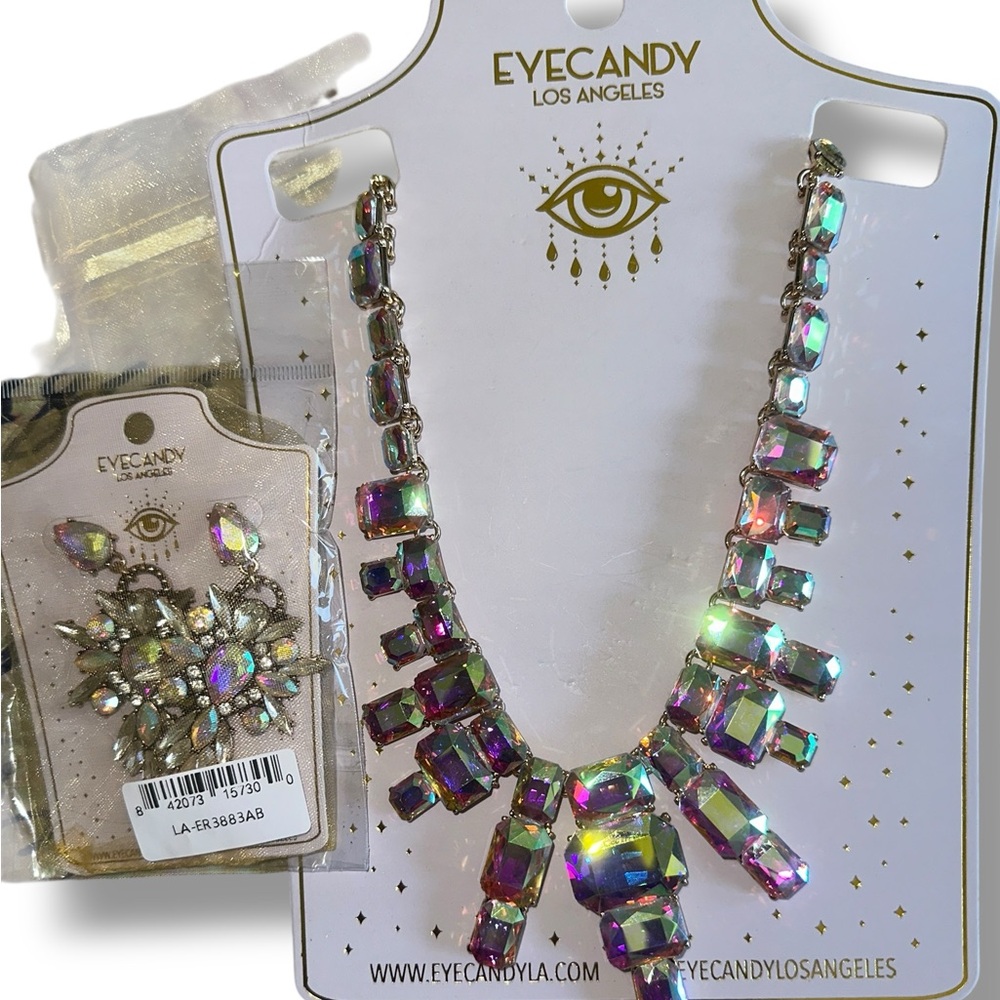 NWT EYE CANDY LOS ANGELES Angela Crystal Statement Necklace and Earring Set